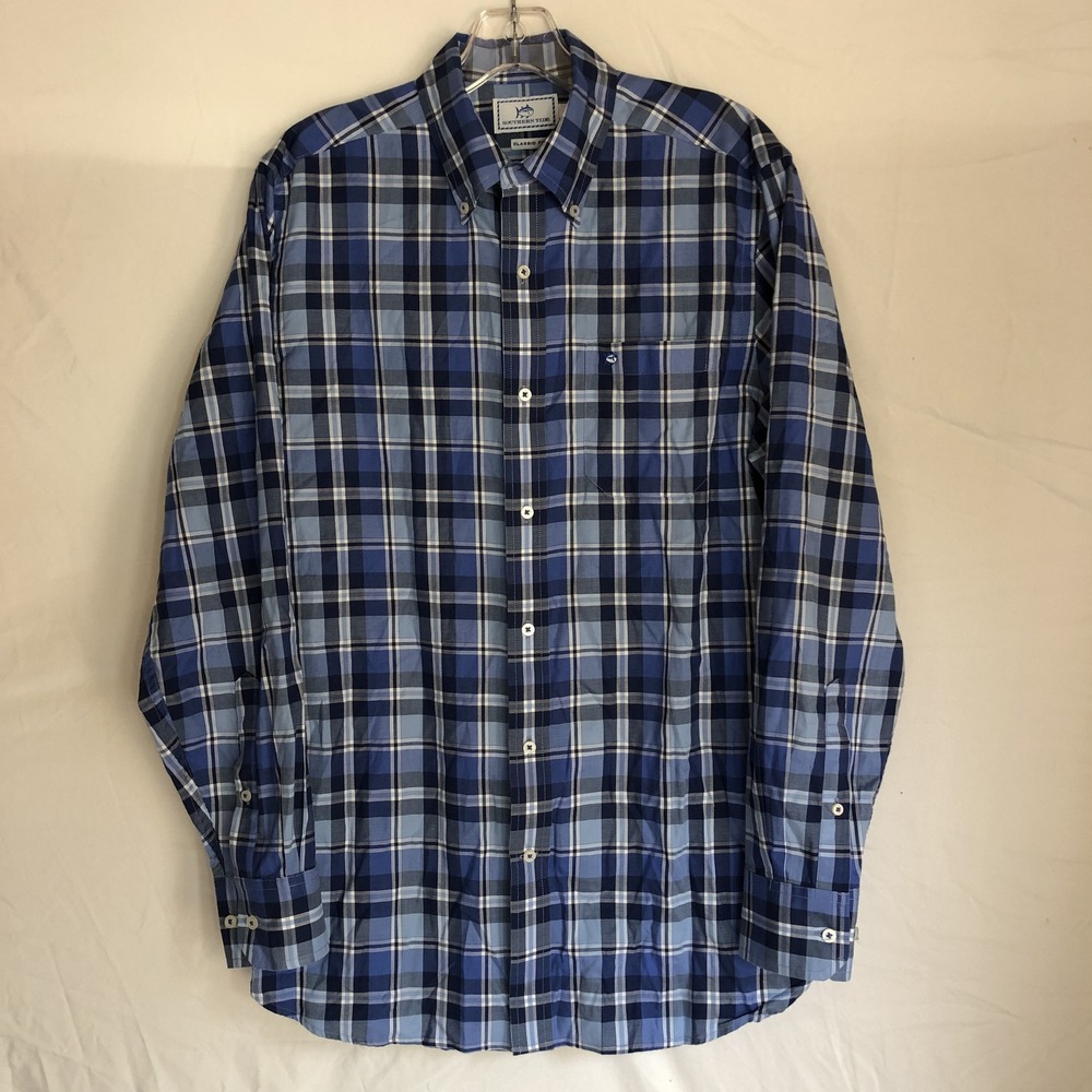 Southern Tide Shirt Mens Small Blue Plaid Cotton Long Sleeve Button Down Classic